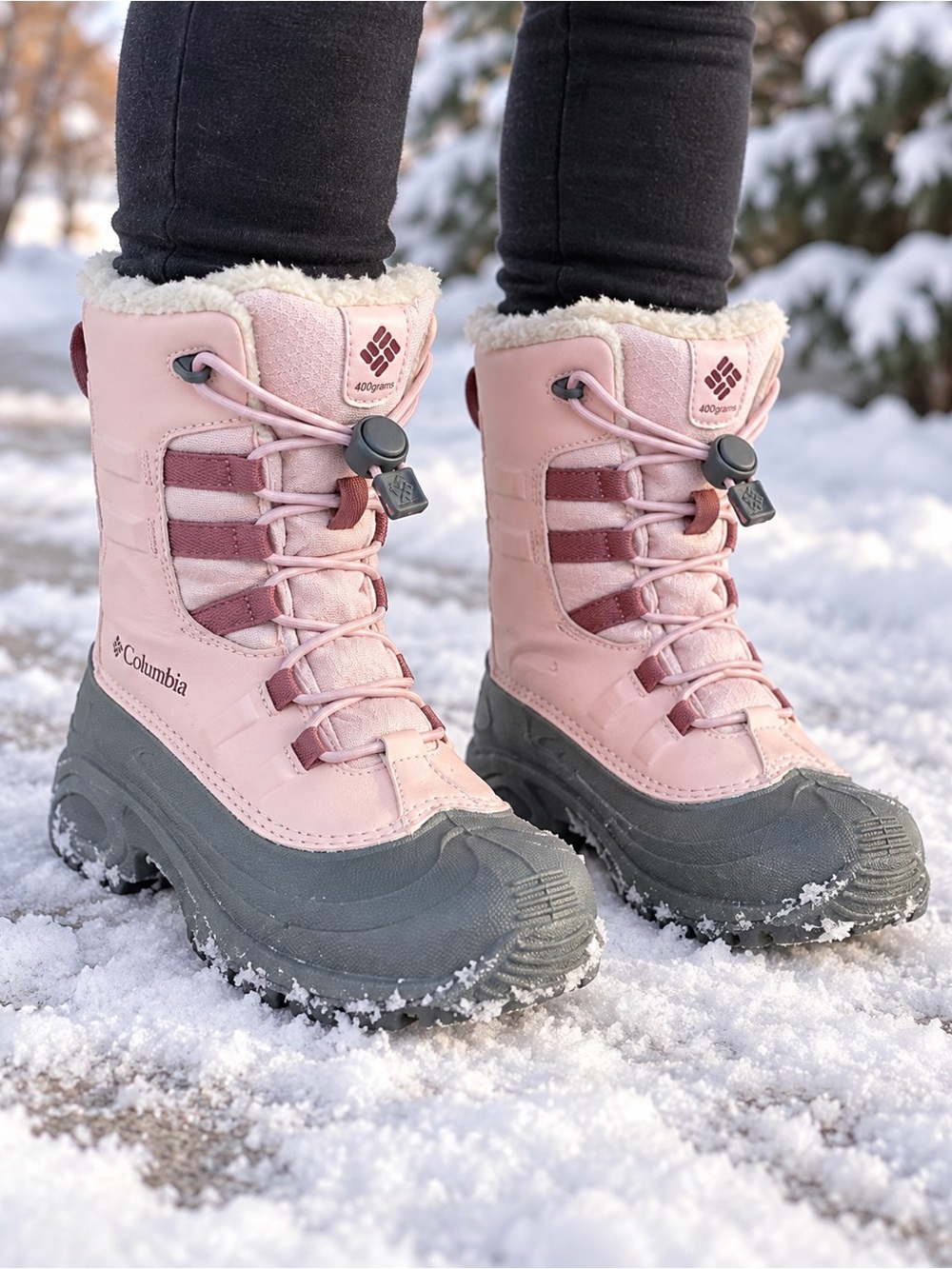 Snow Boots Columbia Girls Youth Size 3 Pink and Gray Insulated Waterproof Rugged
